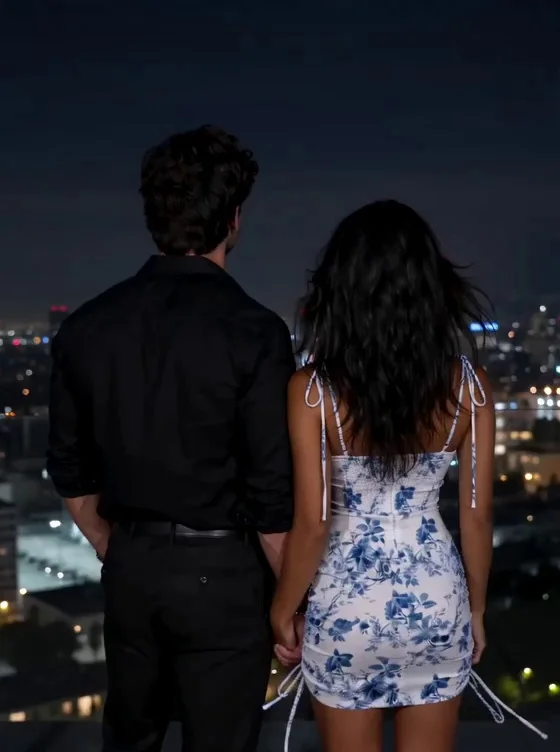 Kiss on the city rooftop